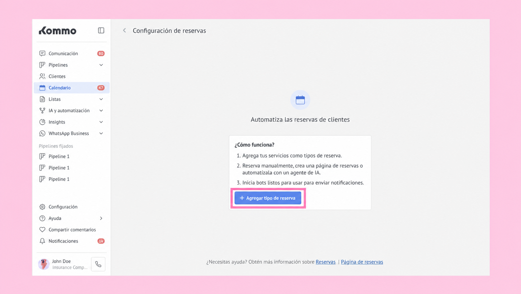 Instructions for automating client reservations with a highlighted button to add reservation types.